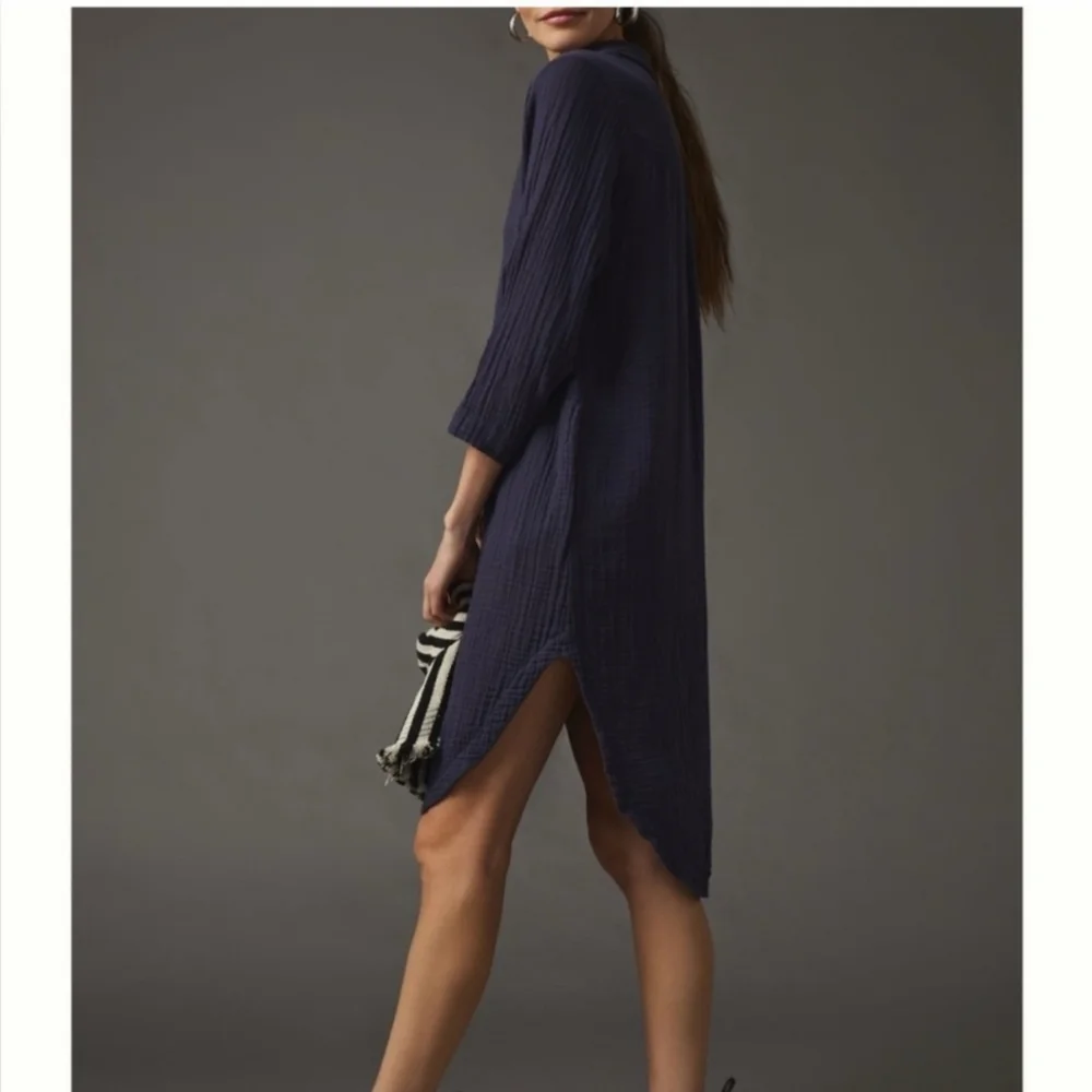 Sundry NWT Navy Blue Cotton Gauzy Navy Shirt Dress With Pockets. XL - Picture 2 of 10